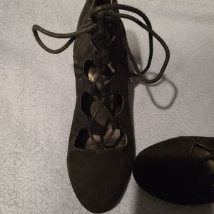 Black suede platforms